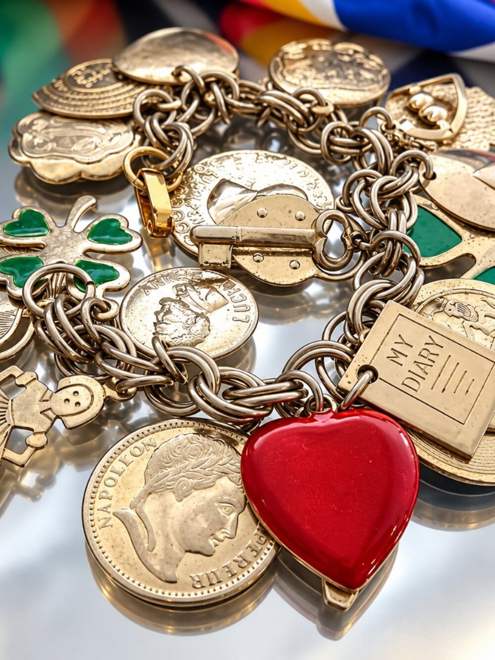 1960s Sweet 16 Vintage Charm Bracelet 25 Love and Lucky Charms